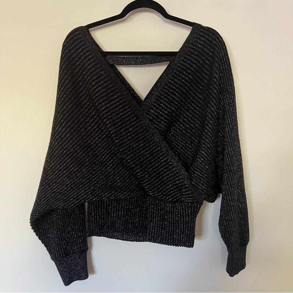 Anthropologie - Shimmer / Silver Surplice Pullover Sweater - Picture 8 of 8